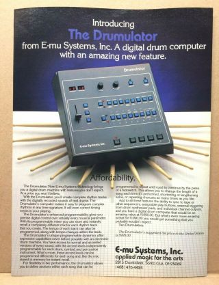 Vintage 1983 2 - Sided Print Ad Drumulator Drum Machine E - Mu Systems Ramsaprint Ad
