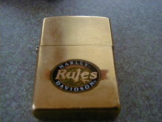 Vintage Brass 1998 Zippo Lighter Harley Davidson Rules Has Wear & Marks