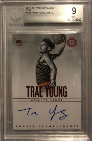 Trae Young 2018 - 19 Encased Red Rookie On Card Auto Autograph 04/25 Bgs 9/10