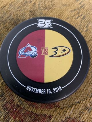 Nhl Anaheim Ducks Vs Colorado Avalanche Actual Warm - Up Hockey Puck,  11/18/18