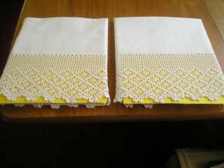 Gorgeous Pillowcases Vintage White Cotton Hand Crochet Lace Trim