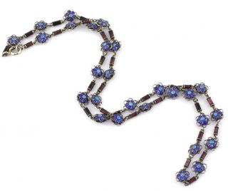 Antique Chinese Art Deco Silver Cloisonne Enamel Flower Chain Necklace