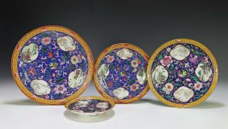 Group Of Old Chinese Enameled Porcelain Plates With Great Color