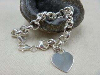 Vintage Italy Signed N Sterling Silver Bracelet & Heart Charm 13.  9 Grams,  Sz 6.  5