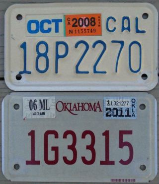 2 Motorcycle License Plates/tags Authentic Metal California & Oklahoma