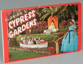 Vintage Cypress Gardens Postcard Booklet Folder Mailer,  14 Views Florida