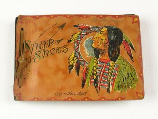 Vintage Leather Photo Album W Native American Indian,  Great Falls Mt 1930 - 40 