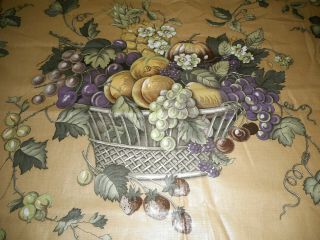 Vintage Basket Of Fruit Chintz Fabric Plum Purple Caramel Gold Sage Green
