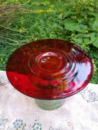 Vintage Ruby Red Art Glass Candle Plate 11 " Cranberry Contoured Dish Platter