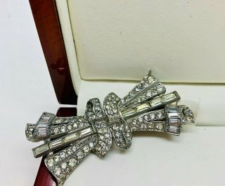Vintage Jewellery Art Deco Clear Rhinestone Duette Clip Brooch/pin