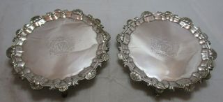 Smart Pair Antique Georgian Sterling Silver Salvers,  550 Grams,  1757