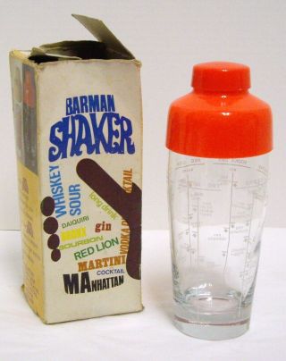 Vintage Barman Shaker Glass Cocktail Shaker Premarked Made In Italy Box