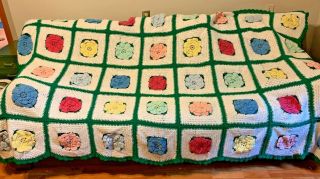 Vintage Crochet Afghan 58x104 Floral Granny Squares Rosettes Many Colors