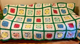 Vintage Crochet Afghan 58x104 Floral Granny Squares Rosettes Many Colors 2