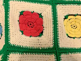 Vintage Crochet Afghan 58x104 Floral Granny Squares Rosettes Many Colors 3