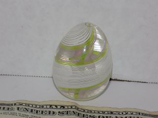 Vintage Egg Shaped Green Pink White Swirl Art Glass Paperweight