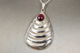 Vintage Sterling Silver Necklace And Pendant Taxco With Garnet