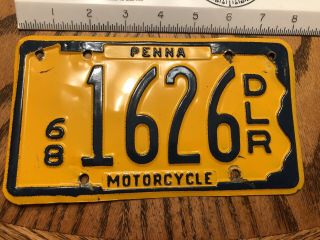 1968 Dealer Pennsylvania Motorcycle License Plate Vintage Indian Penna