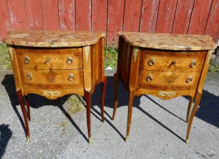 Pr.  Antique French Marble Top Commodes 1920 