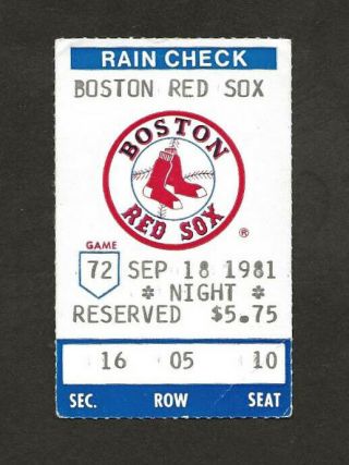 Boston Red Sox Vs York Yankees Ticket Stub 9/18/1981 Dave Winfield Homer 165