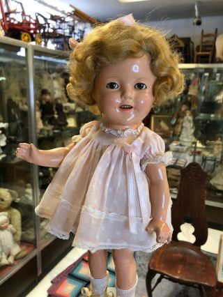 Vintage 13 Inch Ideal Shirley Temple Composition Doll In Pink Outfit