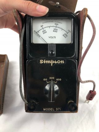 Vintage Rare Simpson Model 371 Volt Meter With Case 2