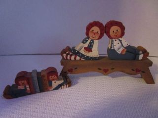 Raggedy Ann & Andy Hand Crafted & Painted Bench Sitters,  Bench,  & Mini Book Ends
