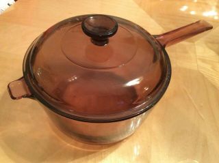 Vtg Corning Ware Visions Amber Saucepan Pot 2.  5l W/lid Glass Cookware Usa Large