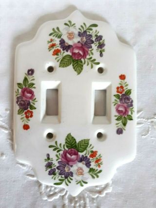 Vintage Porcelain Double Light Switch Cover Plate Floral Hand Painted Japan