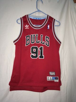 Dennis Rodman 91 Chicago Bulls Jersey Throwback Vintage Classic Red Size L,  2
