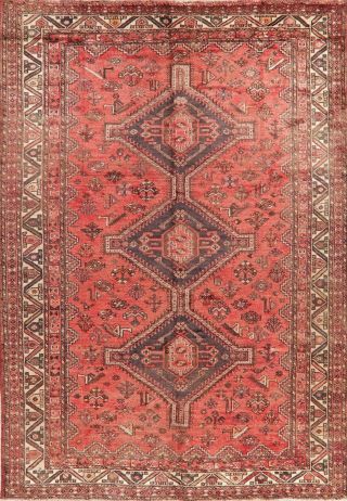 Antique Geometric Tribal Abadeh Area Rug Hand - Knotted South - Western Carpet 7x10