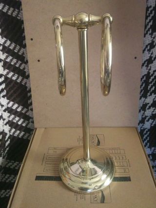 Vintage Polished Brass Freestanding 2 Ring Hand Towel Holder