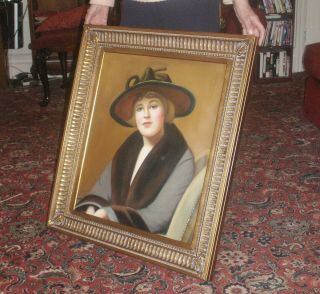 Old Vintage Oil Painting Portrait Of Lady By Cd Deep Gold Frame Edwardian Style