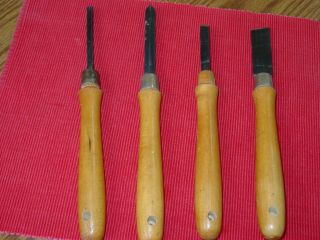 4 Vintage Shopsmith Lathe Turning Tools Chisels Wood Handles Skew Gouge Parting
