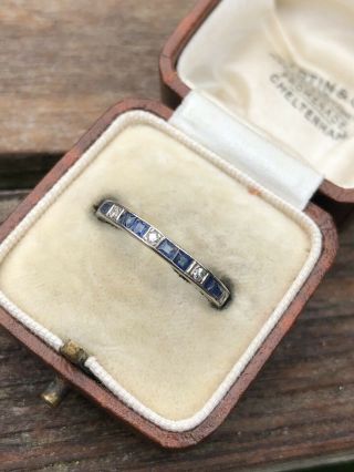 Antique Art Deco Platinum Sapphire Diamond Full Eternity Hoop Ring Band