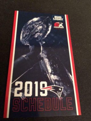 2019 England Patriots Football Pocket Schedule Bud Lite Version 6x Champions