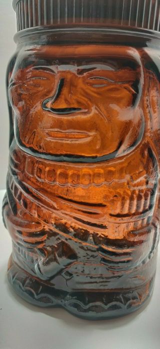 Indian Chief Vintage Brown Glass Canister Top Tobacco El Producto Cigars Euc
