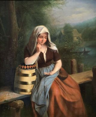 The Country Girl ' s Wages Antique Oil Painting 19th Century English School 2