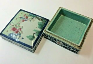 Fine 18 Th Century Chinese Famille Rose Blue And White Ink Box