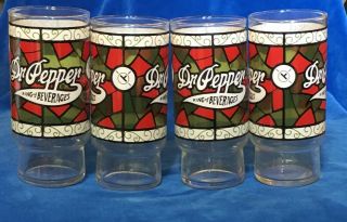 4 Vintage Dr Pepper King Of Beverages Drinking Glasses Stained Glass Look 6 "