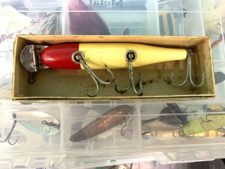 Vintage Creek Chub Huskie Pikie Fishing Lure.  Wooden.  Glass Eyes.  Correct Box.