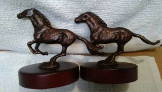 Set Of 2 Rare Vtg Kim.  B Bronze Horses Sculptures On Wood Base