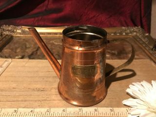 Vintage Copper Oil/watering Pitcher W/brass Handle & Name Plate 6 1/4 " X4 1/4 "