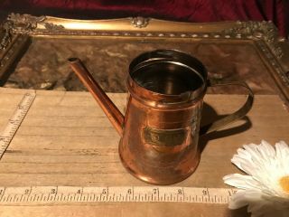 Vintage Copper Oil/Watering Pitcher w/Brass Handle & Name Plate 6 1/4 