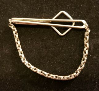 Vintage Swank Tie Clip Silver Tone With Chain