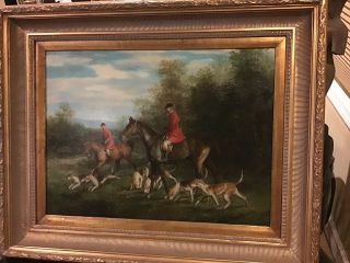 Antique Fox Hunting Oil On Canvas Painting Signed W.  Larsen British 1869 - 1946