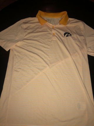 Iowa Hawkeyes - Nike Golf Dri - Fit - White/gold Striped Polo Shirt - Medium Mens
