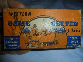 Vintage Fishing Lure Box Early Western Auto Stores Neat Scene Scarce
