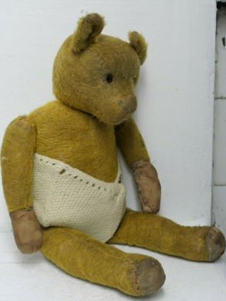 Charming Early Straw Filled Jointed Teddy Bear Well Loved Needs A Home Rare