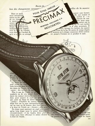 1950s Vintage Precimax Watch Art Print Ad